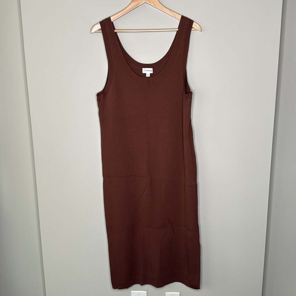 The Drop Women's Ribbed Midi Side Slit Sweater Dress in Brown Size 2X